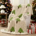 Cozy chunky knit Christmas tree chenille throw blanket for winter sofa decoration and warmth. - Christmas Tree-Beige