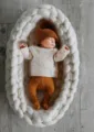 Handgemachte grobe Strick Babynest Neugeborene Fotografie Requisite Häkelkorb weich - Weiß
