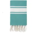 Toalla de playa turca a rayas verde azulado y blanco con flecos, toalla de baño suave. - Rayas anchas turcas azul lago