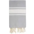 Toalla de playa turca gris con rayas blancas y flecos de poliéster y algodón. - Rayas anchas turcas - gris