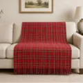 Rode geruite chenille deken voor de bank, gezellige decoratieve plaid voor de woonkamer - Fijne chenille franjes met kleine ruitjes - Rood