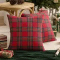 Roter Tartan Kissenbezug, klassisches Karree Kissen für Wohnzimmer Sofa Dekoration. - 45X45 cm (Ohne Füllung) / Karierte Dekokissen - Rot-Grün
