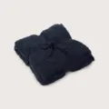 Navy blue half-velvet throw blanket, soft plush winter warm sofa blanket with ribbon tie. - Pure Dream - Navy Blue