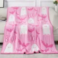 Pink ghost bat pattern knit throw blanket detail showing cozy texture and festive theme. - Lint-Free Bat Ghost / 127x152 cm - 850g