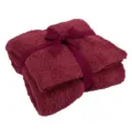 Cozy half-velvet plush blanket winter warm sofa throw burgundy elegantly folded with ribbon - Pure Dream - Wine Red
