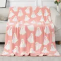 Pink ghost knit throw blanket soft cozy plush fleece blanket for couch and bed decor - Non-Shedding Skirt Ghost - Pink & Orange / 127x152 cm - 850g