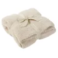 Beige plush throw blanket for sofa, soft cozy fuzzy fleece blanket wrapped with ribbon bow. - Pure Dream - Off-White