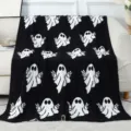 Cute ghost knit throw blanket black and white Halloween cozy soft fleece blanket for sofa bed - Black Peace-Sign Ghost / 127x152 cm - 850g