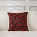 Amerikanischer Landhaus Vintage Baumwolle Leinen Kissenbezug rotes Blumenmuster Sofakissen - 45*45cm (Ohne Kern) / Rose