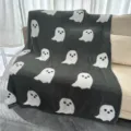 Dark grey plush ghost blanket, cozy knitted jacquard throw blanket for bed or sofa use. - Lint-Free Ghost Blanket - Dark Grey / 127x152 cm - 850g