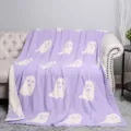 Purple ghost pattern fluffy flannel throw blanket soft cozy plush bed blanket for autumn - Lint-Free Ghost Blanket - Lavender / 127x152 cm - 850g