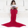 Coperta a coda di sirena lavorata a maglia rossa, morbido plaid accogliente per letto o divano - Neonato 90x50cm / Rosso