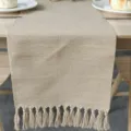 Beige gewebter Tischläufer mit Fransen, einfarbiger Baumwoll Leinen Esstisch Dekoration. - Schneeflocken-Leinen