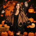 Women Halloween Bat Wing Knitted Shawl Cape Cardigan Irregular Ghost Sweater Coat - Black Brown