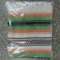 Woven Mexican blanket with geometric stripes and fringe, ideal for beach, picnic, yoga mat. - MC Green Orange
