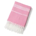 Telo mare turco rosa con righe bianche e frange eleganti, morbido e altamente assorbente. - 100x180cm (380g) / Rosa