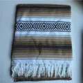 Mexican woven fringed blanket geometric striped boho throw beach towel picnic mat yoga rug - Brown