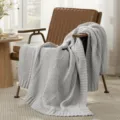 Cozy light grey knitted blanket draped over armchair, soft couch throw for home decor. - 127*152CM / Gray