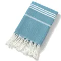 Asciugamano turco da bagno jacquard con motivo a losanghe e frange decorative blu. - Blu