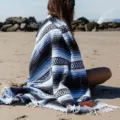 Woven Mexican blanket with geometric stripes and tassels, beach throw towel and picnic mat. - 35x200cm 300g / Mexican - Lake Black Grey