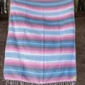 Mexican woven blanket with geometric stripes and fringe, ideal for beach, picnic and yoga. - 35x200cm 300g / Mexican - Pinkish Light Blue