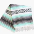 Mexican woven striped blanket, mint green and black geometric fringe boho throw. - 35x200cm 300g / Mexican - Green Grey