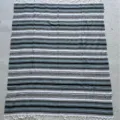 Woven Mexican blanket with geometric stripes and fringe, perfect as beach towel or picnic mat. - Mexican - Lake Blue Gray