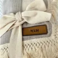 Infant double gauze blanket with fringe and ribbon custom baby swaddle wrap soft throw - Light Gray