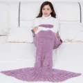 Coperta a sirena in maglia viola sacco a pelo morbido all'uncinetto plaid accogliente divano - Neonato 90x50cm / Rosa scuro