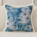 Vintage blauer Blumen Jacquard Kissenbezug mit Fransen fuer Sofa Heimtextilien Deko - 45*45cm (Mit Füllung) / Monet Garten