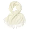 Solid color white wool winter scarf with fringe, warm and soft fashion neck wrap for adults. - 100% Pure Wool - White