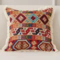 Böho gewebter Kissenbezug retro geometrischer Sofakissen Fall mit Fransen Deko - 45*45cm (Mit Füllung) / Rot Orange Emblem
