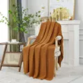Cozy knitted throw blanket for sofa and bed, soft acrylic decorative blanket, caramel. - 130x160cm 950g / Turmeric