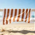 Telo mare a righe marroni e bianche con frange per le vacanze estive e relax al mare. - Caffè / 70*140 + Nappe 10*2 [300 g]