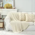 Cozy beige knitted throw blanket and pillow set, soft acrylic sofa cover for home decor. - 130x160cm 950g / Milky White