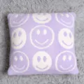 Housse de coussin violette en tricot jacquard visage souriant douce peluche deco de salon - 45x45cm / Petit coussin smiley - Violet
