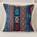 Amerikanischer Vintage Kissenbezug mit böhmischem geometrischem Jacquard und Fransen. - 45*45cm (Ohne Kern) / Dunkelblau Emblem