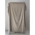 Beige Merino wool throw blanket with fringe, warm soft cashmere style for sofa bed bedroom - 70x200cm / Wool Light Brown