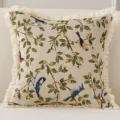 Amerikanischer Vintage Kissenbezug Baumwolle Leinen Vogel Jacquard mit schönen Fransen. - 45*45cm (Ohne Kern) / Südlicher Zweig und Vogel