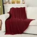 Burgundy chunky knit throw blanket cozy sofa cover decorative couch blanket for living room - 130x160cm 950g / Burgundy
