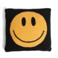 Black knitted smiley face pillowcase, soft plush cushion cover for living room sofa decor. - 45x45cm / Big Smiley Face Throw Pillows - Black