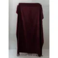 Solid burgundy merino wool throw blanket with fringe for cozy couch and bedroom bed use - 70x200cm / Wool Claret