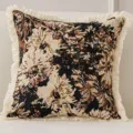 Amerikanischer Vintage Blumen Kissenbezug, Baumwolle Leinen Jacquard Kissenhülle mit Fransen. - 45*45cm (Ohne Kern) / Romantische Schwarze Chrysantheme