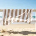 Telo mare a righe marroni e bianche con frange, morbido misto cotone per le vacanze estive. - Predefinito / 70*140 + Nappe 10*2 [300 g]