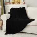 Black knitted throw blanket for sofa couch cozy living room home decor warmth fleece soft 1pc - 130x160cm 950g / Black