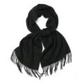 Écharpe en laine noire unie pour femmes et hommes, châle chaud à franges d'hiver. - 100 % pure laine - Noir intense
