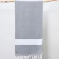 Grey Turkish diamond patterned woven beach towel with fringes for summer vacation and bathroom use. - 100x180cm (380g) / Dark Gray