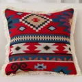 Geometrisches Muster Baumwolle Leinen Kissenbezug mit Fransen für modernes Wohnsofa - 45*45cm (Ohne Kern) / Stammes Emblem
