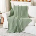 Groene gebreide jacquard bankdeken, gezellige acryl sprei voor woonkamer slaapkamer decoratie. - Matchagroen