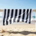 Telo mare turco a righe nere e bianche con nappe per viaggi all'aperto estivi e bagno. - Nero / 70*140 + Nappe 10*2 [300 g]